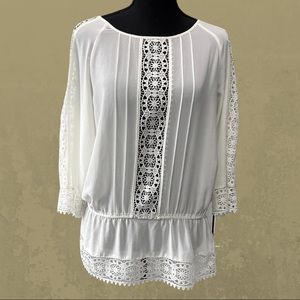 Chico’s Ivory Lace Boho Inspired Tunic Blouse Size 0